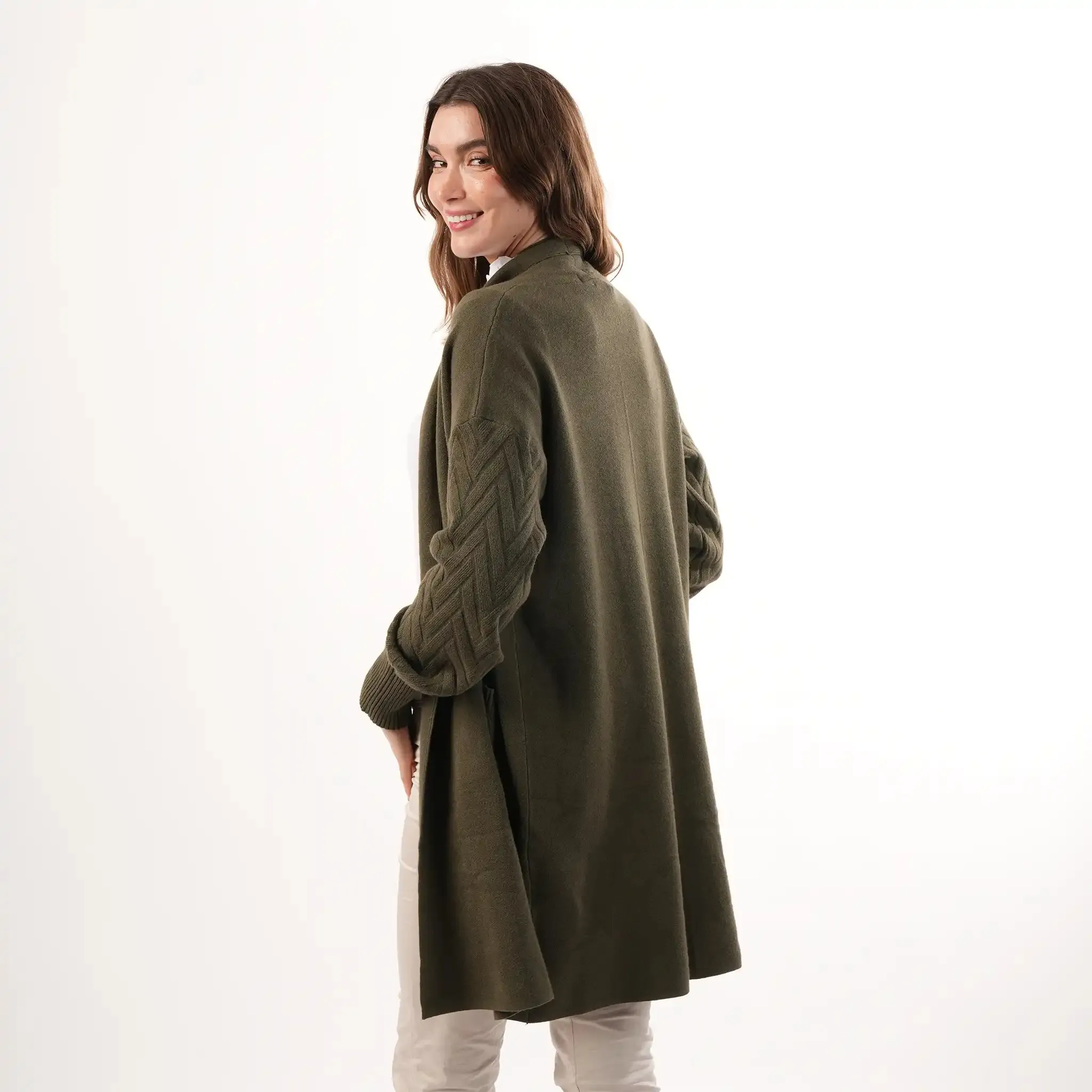 Cable Knit Khaki Cardigan sold by Welligogs product image thumbnail 2