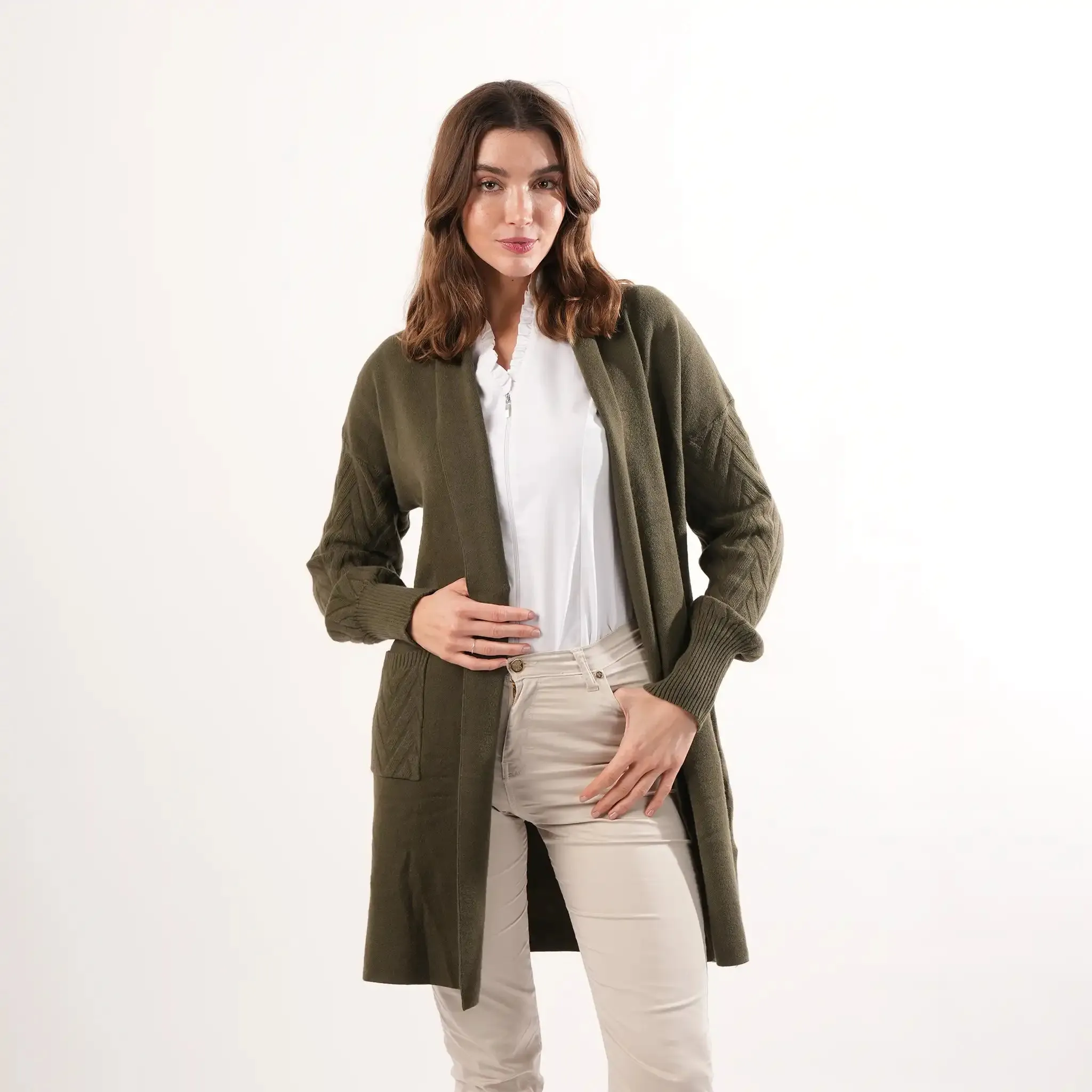 Cable Knit Khaki Cardigan sold by Welligogs product image thumbnail 3