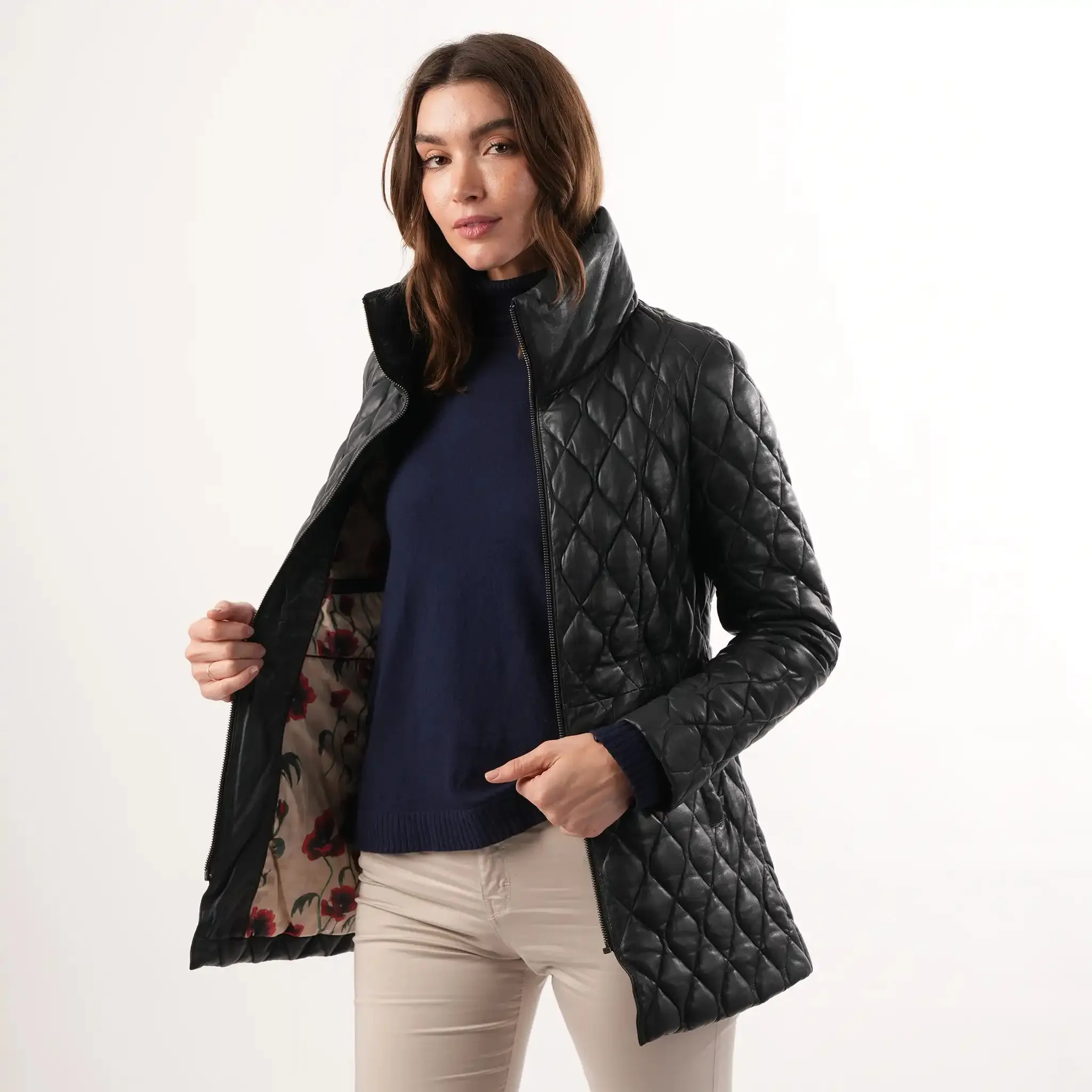 Manhattan Quilted Navy Leather Coat sold by Welligogs product image thumbnail 3