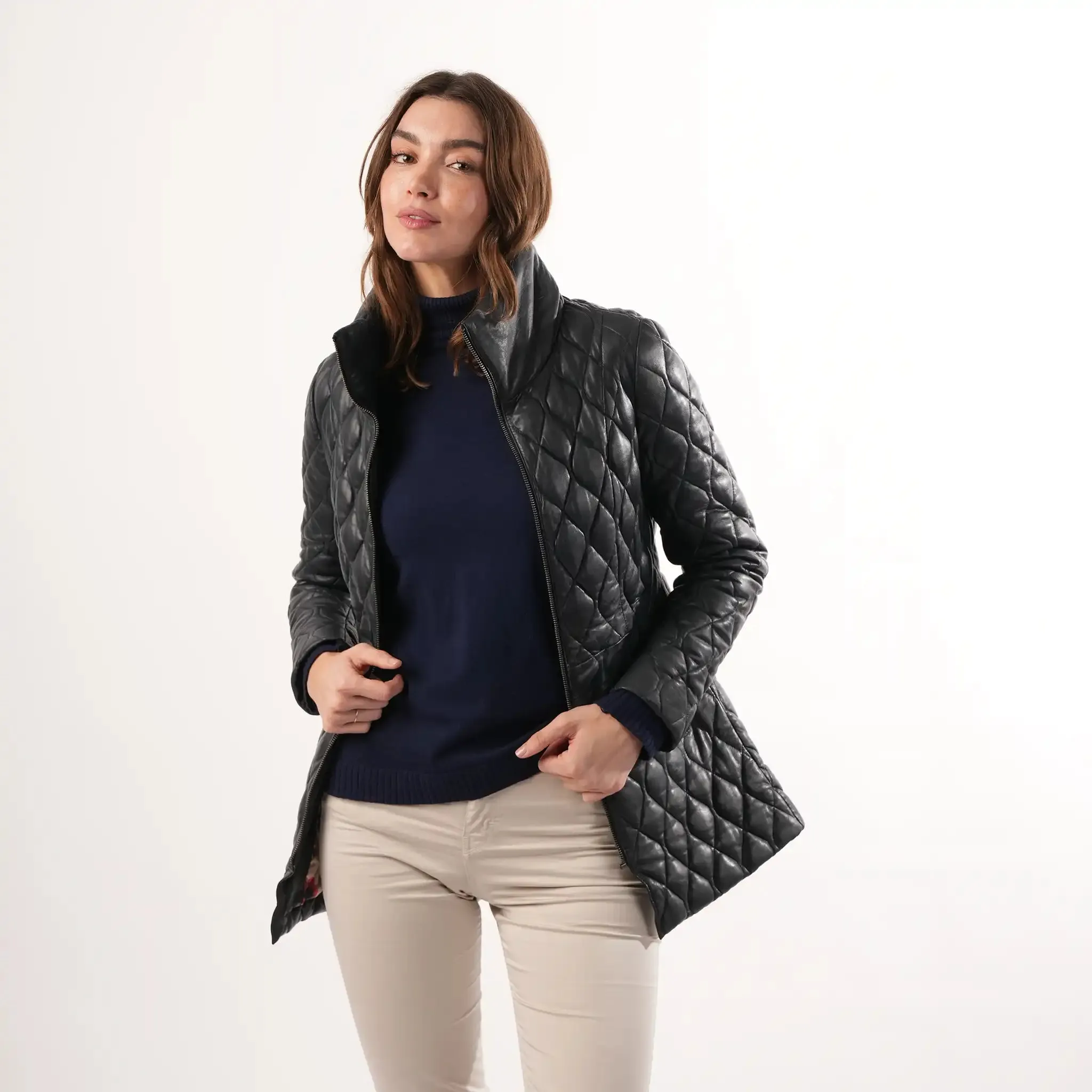 Manhattan Quilted Navy Leather Coat sold by Welligogs product image thumbnail 2
