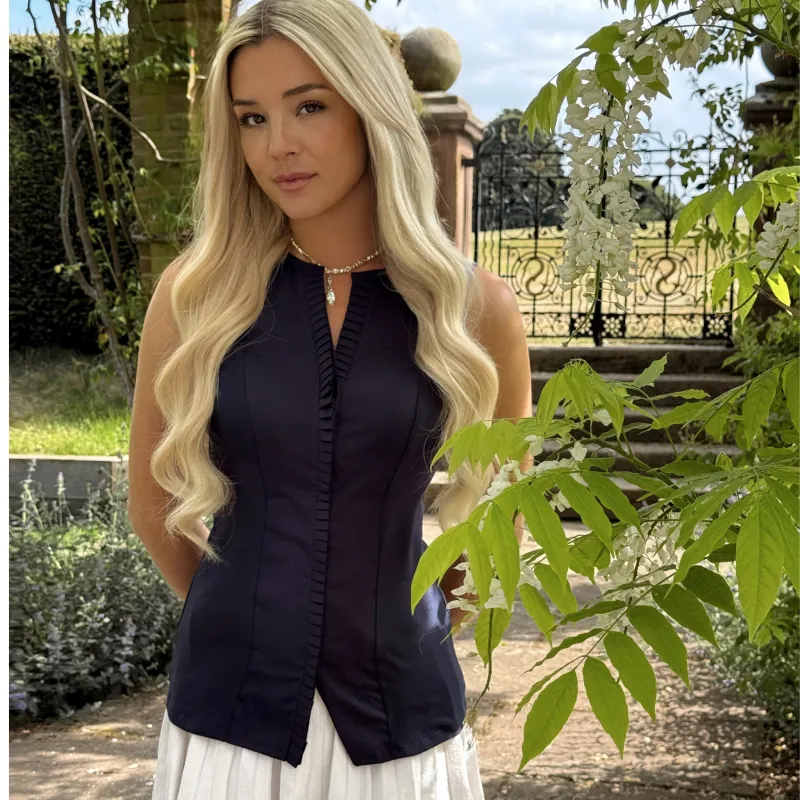 Kiera Navy Sleeveless Shirt made by Welligogs