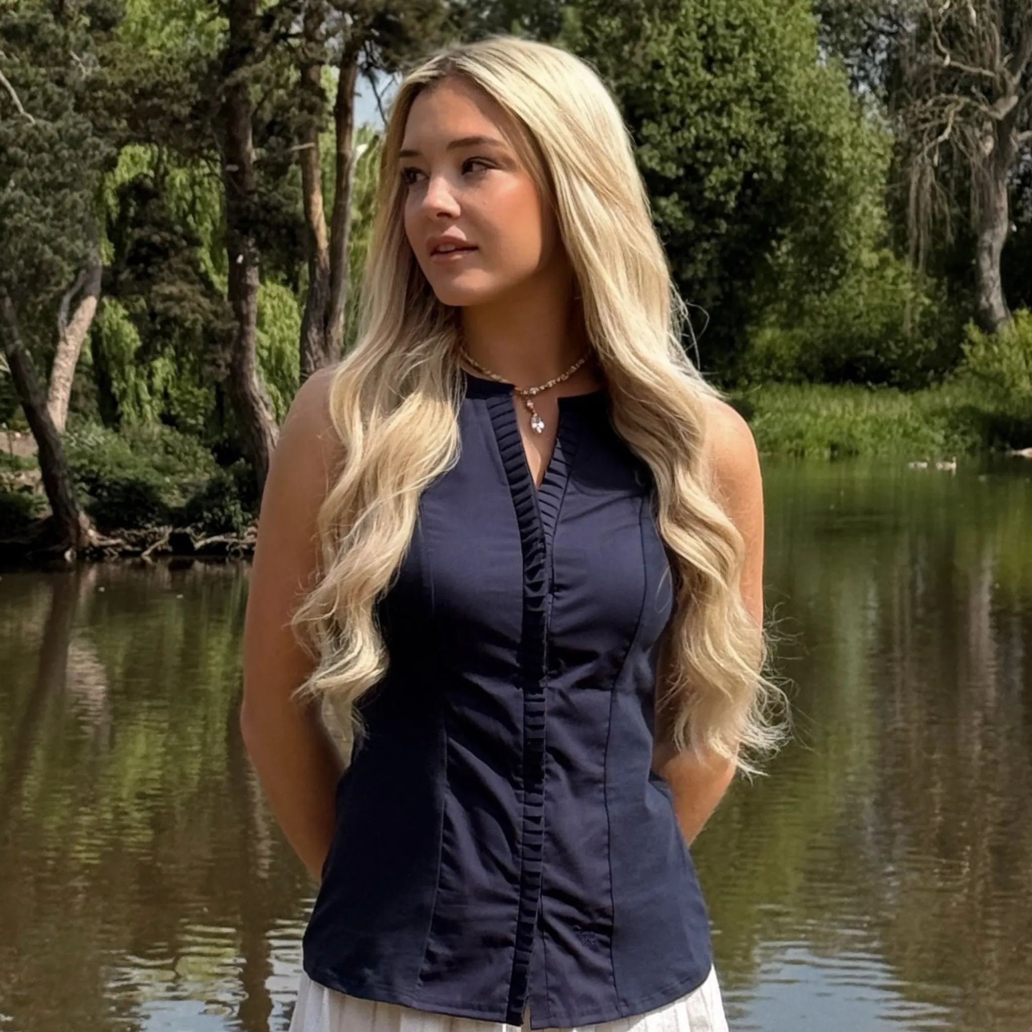 Kiera Navy Sleeveless Shirt sold by Welligogs product image thumbnail 2