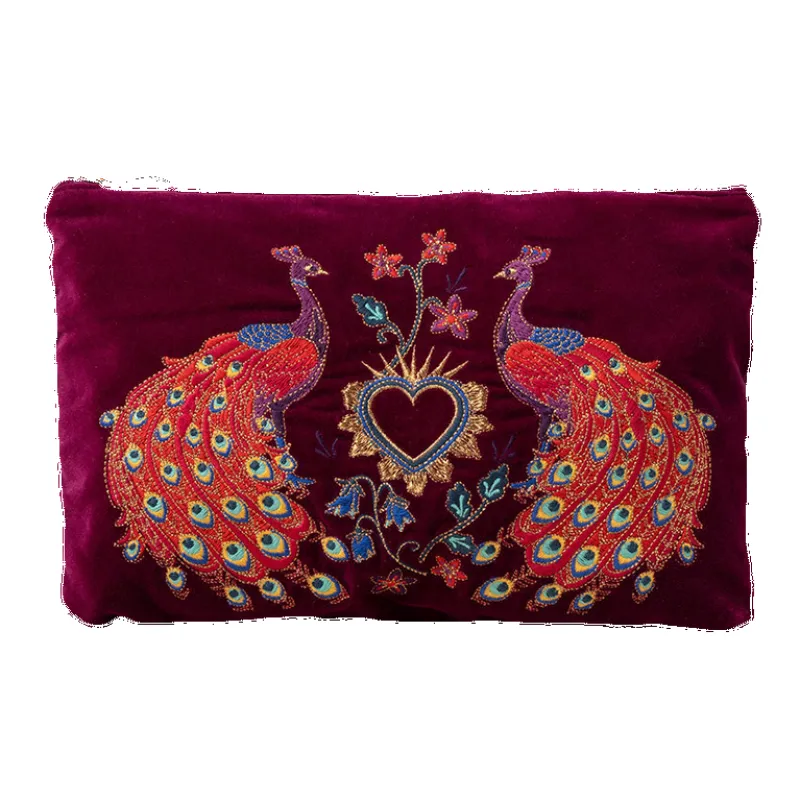 Elizabeth Scarlett Peacock Floral Velvet Everyday Pouch sold by Coes