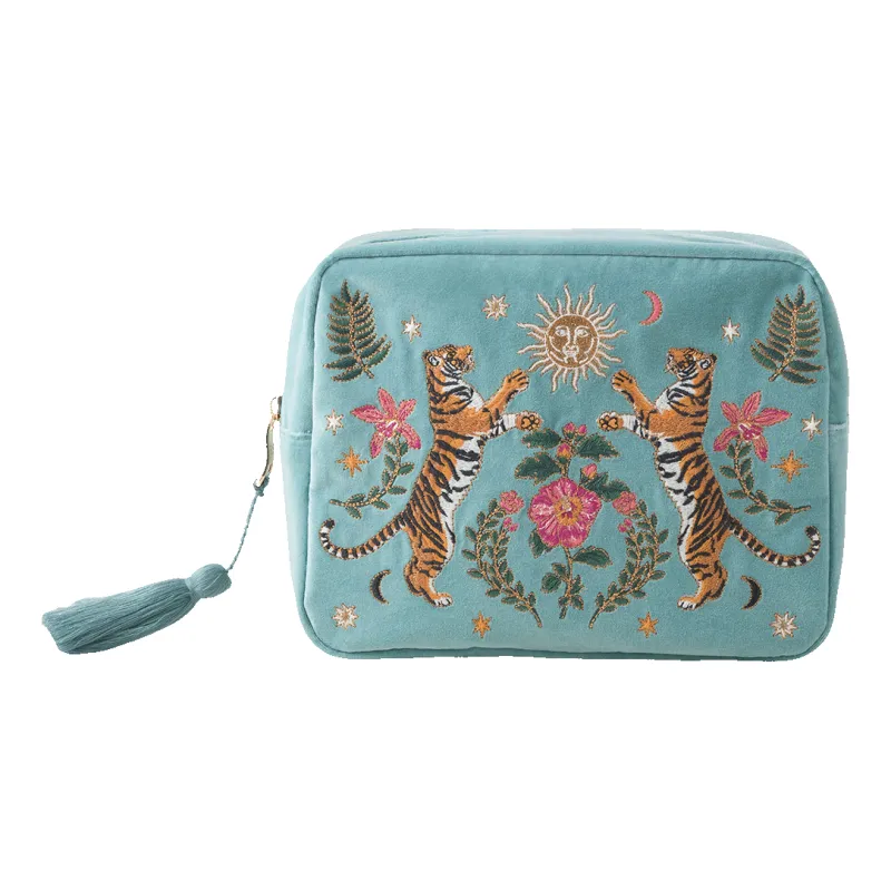 Elizabeth Scarlett Celestial Tigers Velvet Wash Bag sold by Coes