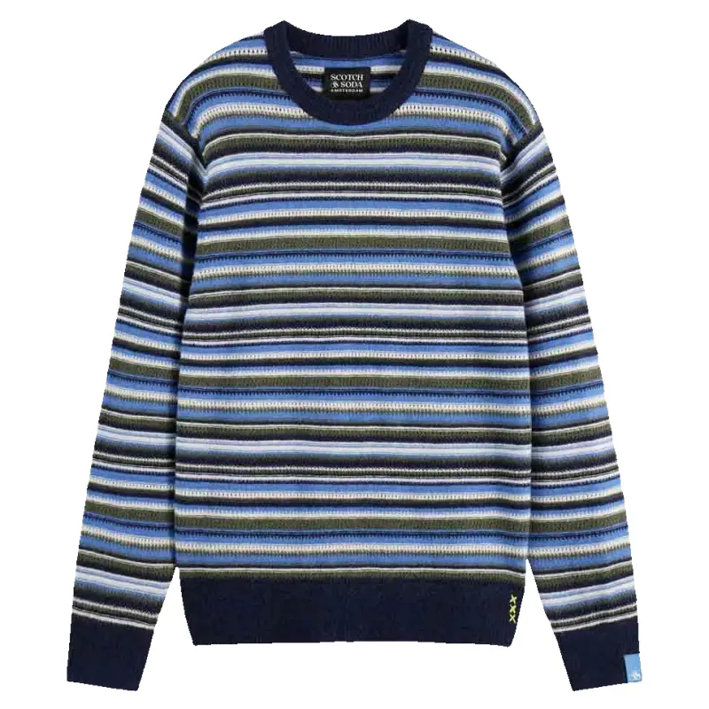 Scotch & Soda Soft Knit Stripe Regular Fit Crew Neck sold by Coes