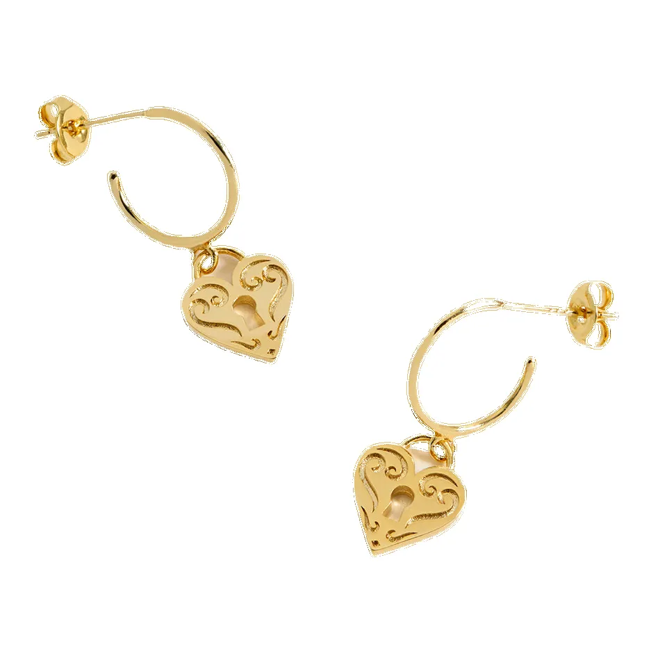 Estella Bartlett Engraved Heart Padlock Hoop Earrings sold by Coes