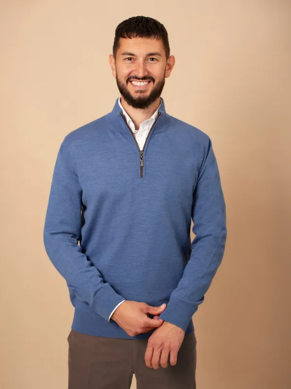William David Merino Blend Contrast Collar Quarter Zip made by Coes