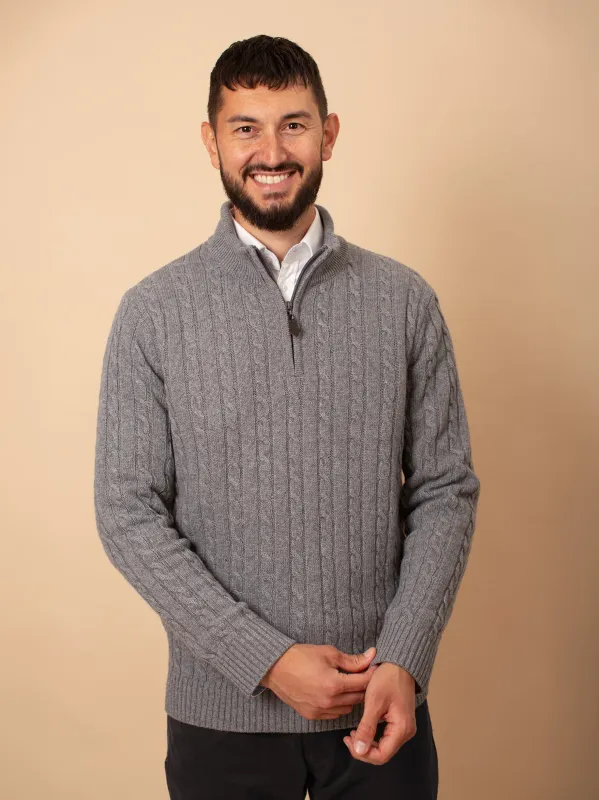 William David Cashmere Blend Cable Quarter Zip Jumper made by Coes