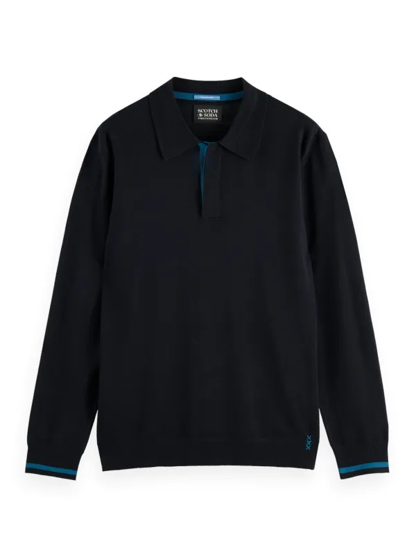 Scotch & Soda Ecovero Blend Knitted Long Sleeve Polo sold by Coes