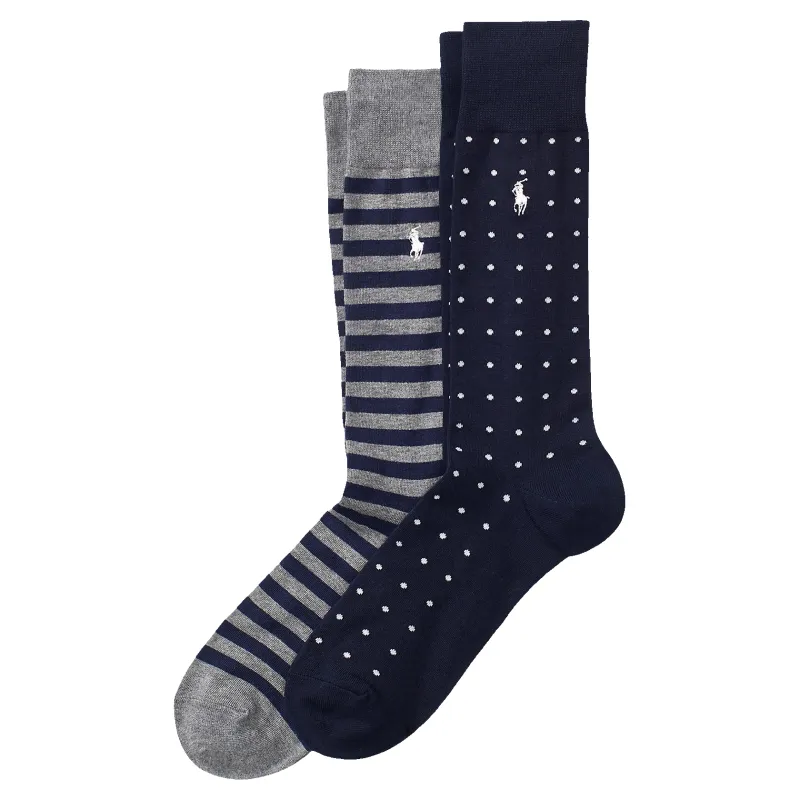 Polo Ralph Lauren Dot Stripe Crew Socks Two Pack made by Polo by Ralph Lauren