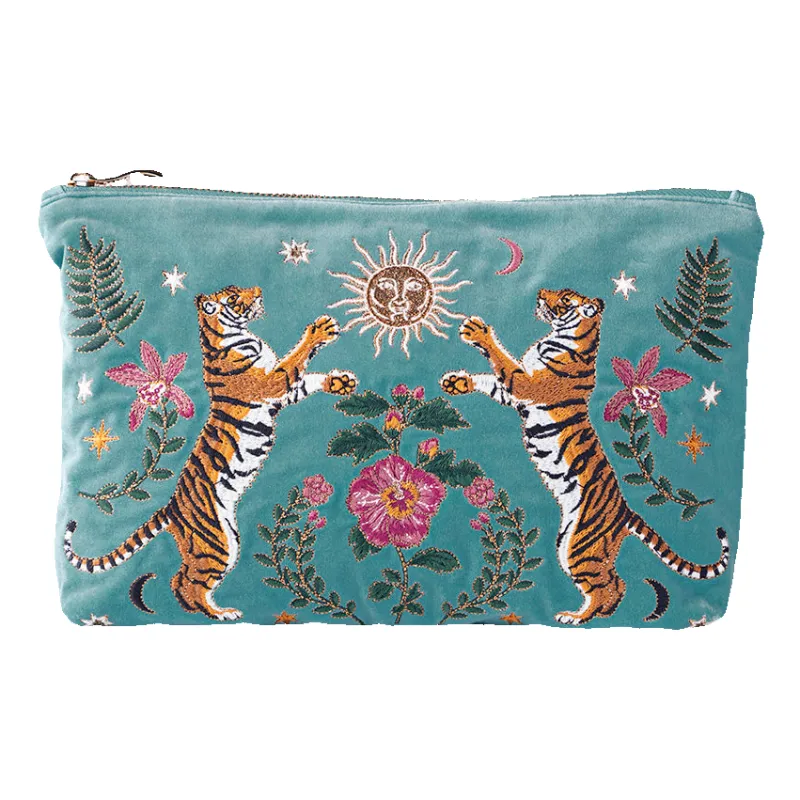 Elizabeth Scarlett Celestial Tigers Velvet Everyday Pouch sold by Coes