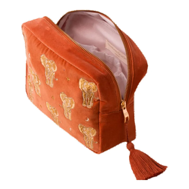 Elizabeth Scarlett Golden Elephants Velvet Wash Bag sold by Coes