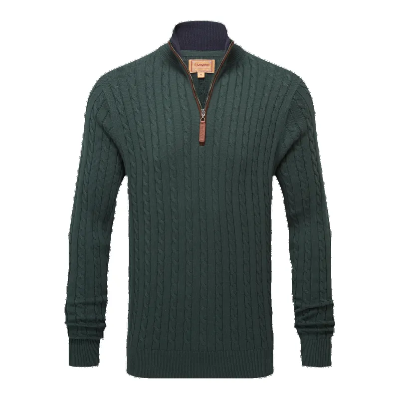 Schoffel Calton Cotton Cashmere Cable 1/4 Zip Jumper made by Coes