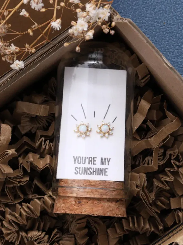 Attic Creations You Are My Sunshine Opal Sun Earrings made by Coes