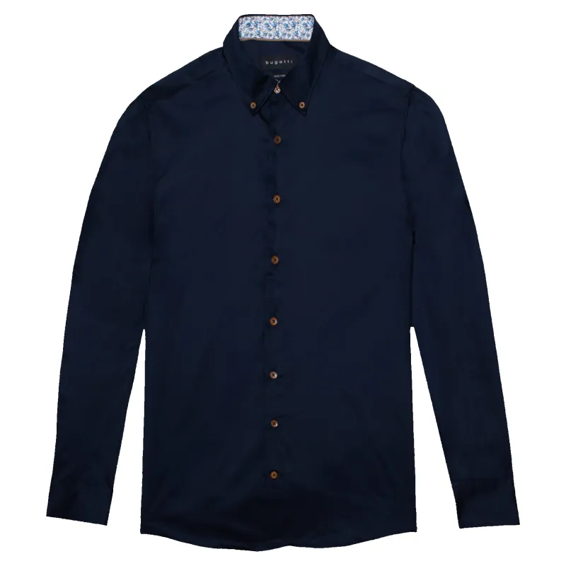 Bugatti Long Sleeve Plain Shirt With Trim sold by Coes