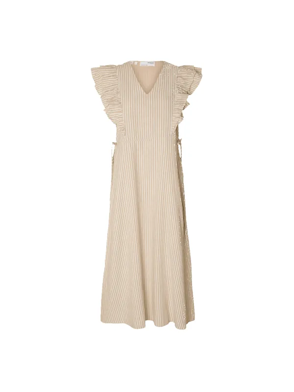 Selected Femme Hillie Short Sleeved Striped Ankle Linen Dress sold by Coes