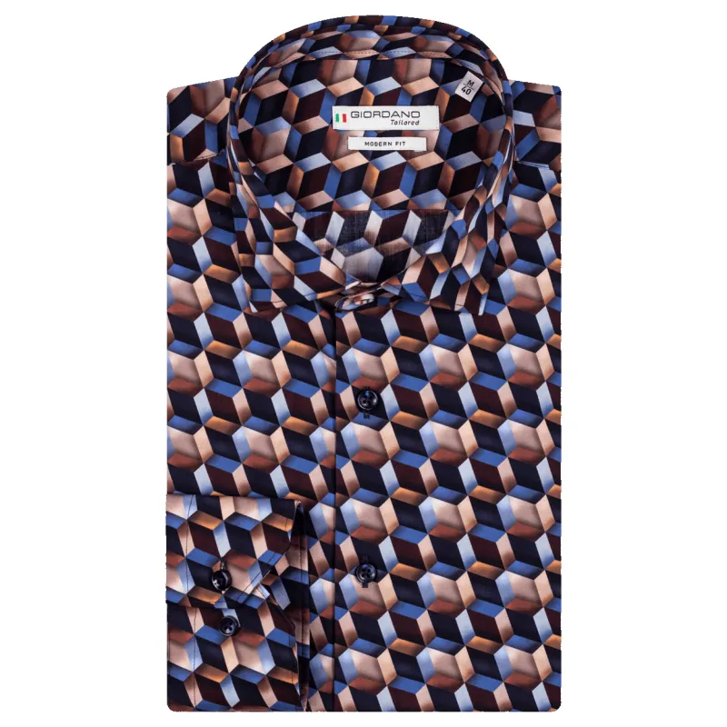 Giordano Long Sleeve Dimentional Squares Shirt made by Coes