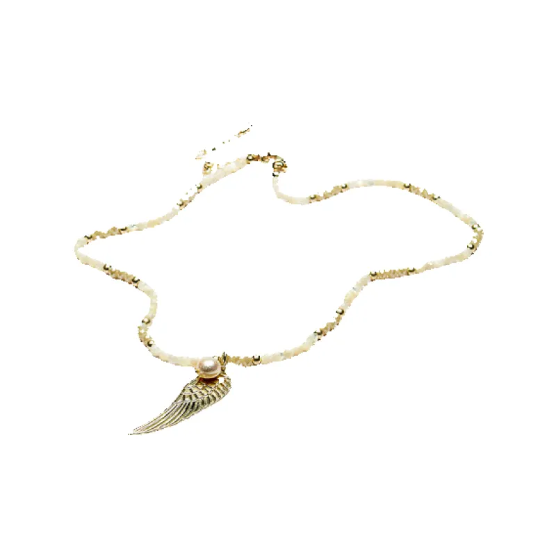 Eliza Gracious Mixed Bead Short Necklace With Angel Wing sold by Coes
