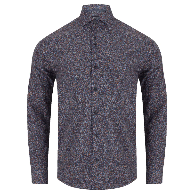 Remus Uomo Neat Leaf Print Long Sleeve Shirt sold by Coes