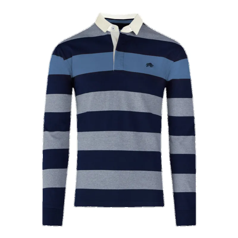 Raging Bull Long Sleeve Irregular Stripe Rugby Shirt sold by Coes