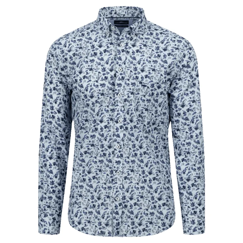 Fynch-Hatton Blue Flower Print Button Down Shirt made by Coes