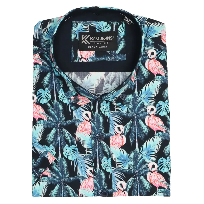 KAM Jeanswear Flamingo Print Short Sleeve Shirt sold by Coes