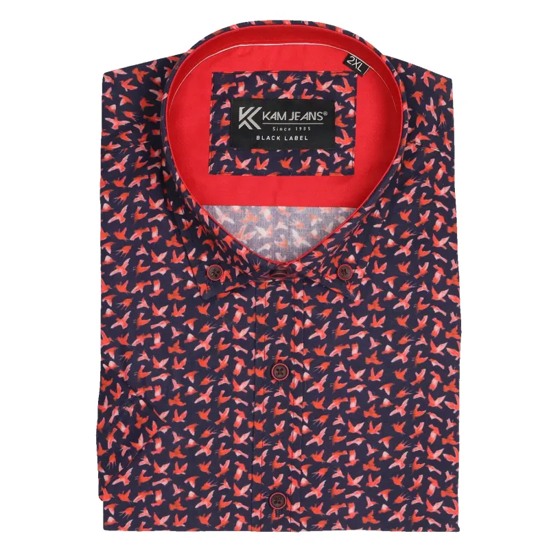 KAM Jeanswear Bird Print Short Sleeve Shirt sold by Coes