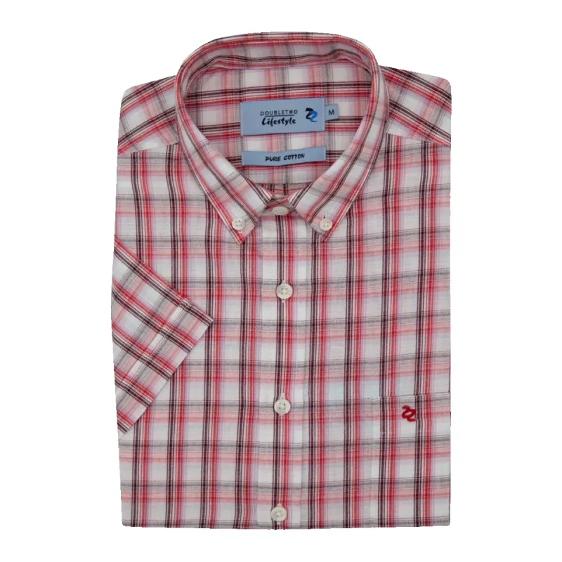 Double Two Bold Check Button-Down Short Sleeve Shirt sold by Coes