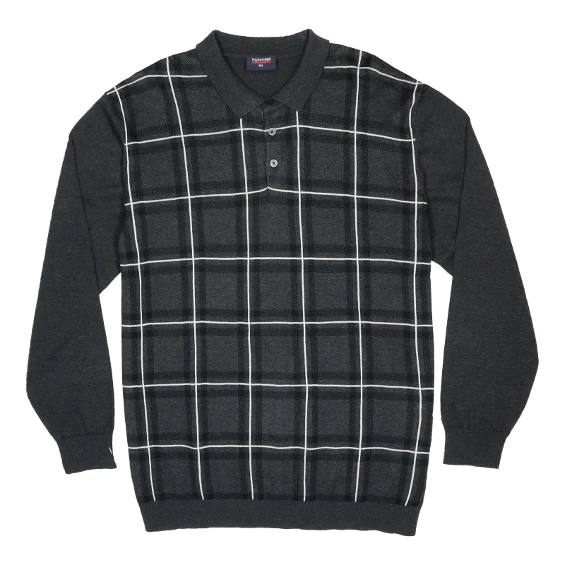 Espionage Check Front Long Sleeve Knitted Polo sold by Coes