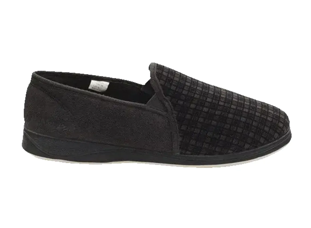 Padders Albert Slippers in Black & Charcoal made by Coes