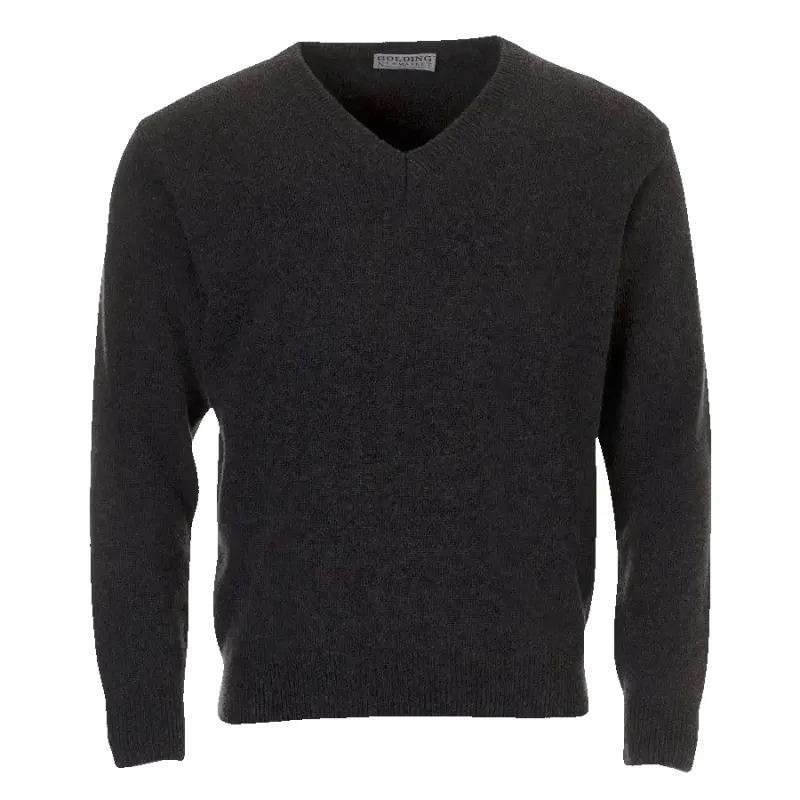 Golding Lambswool V-Neck Sweater in Charcoal sold by Coes