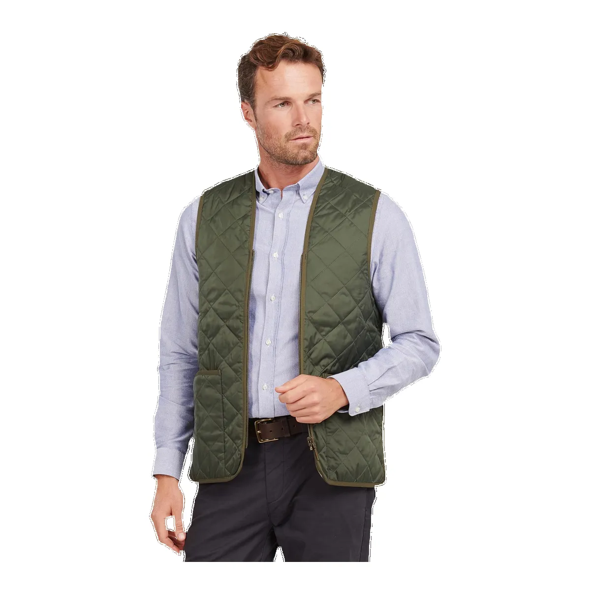 Barbour Quilted Waistcoat/Zip-in Liner in Olive & Ancient sold by Coes