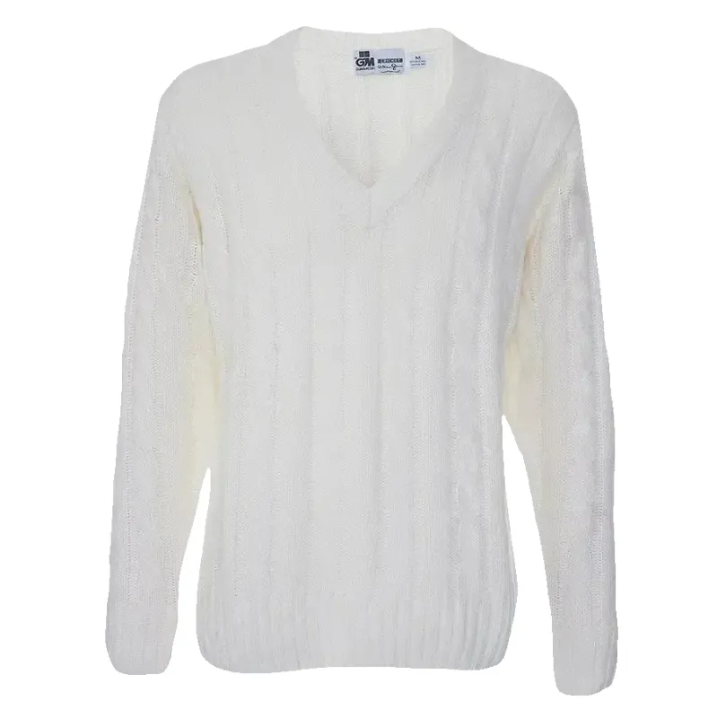 Gunn & Moore Plain Long Sleeve Cable Knit Cricket Sweater for Adults in Ivory sold by Coes