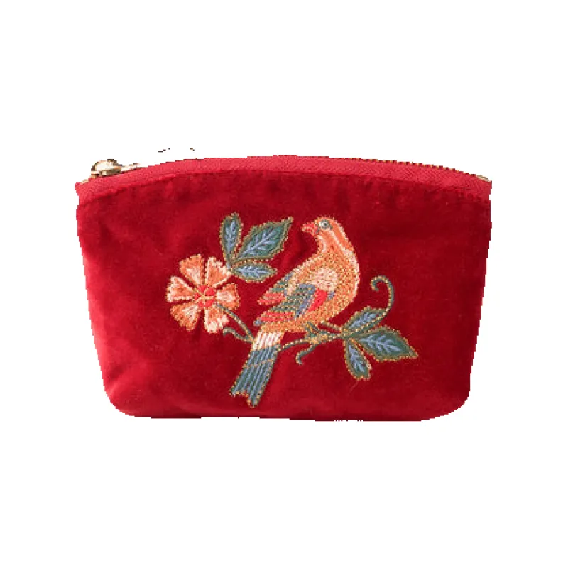 Elizabeth Scarlett Botanical Birds Velvet Coin Purse sold by Coes