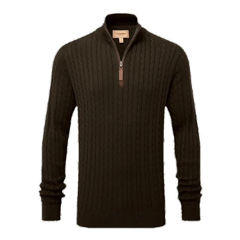 Schoffel Calton Cotton Cashmere Cable 1/4 Zip Jumper made by Coes