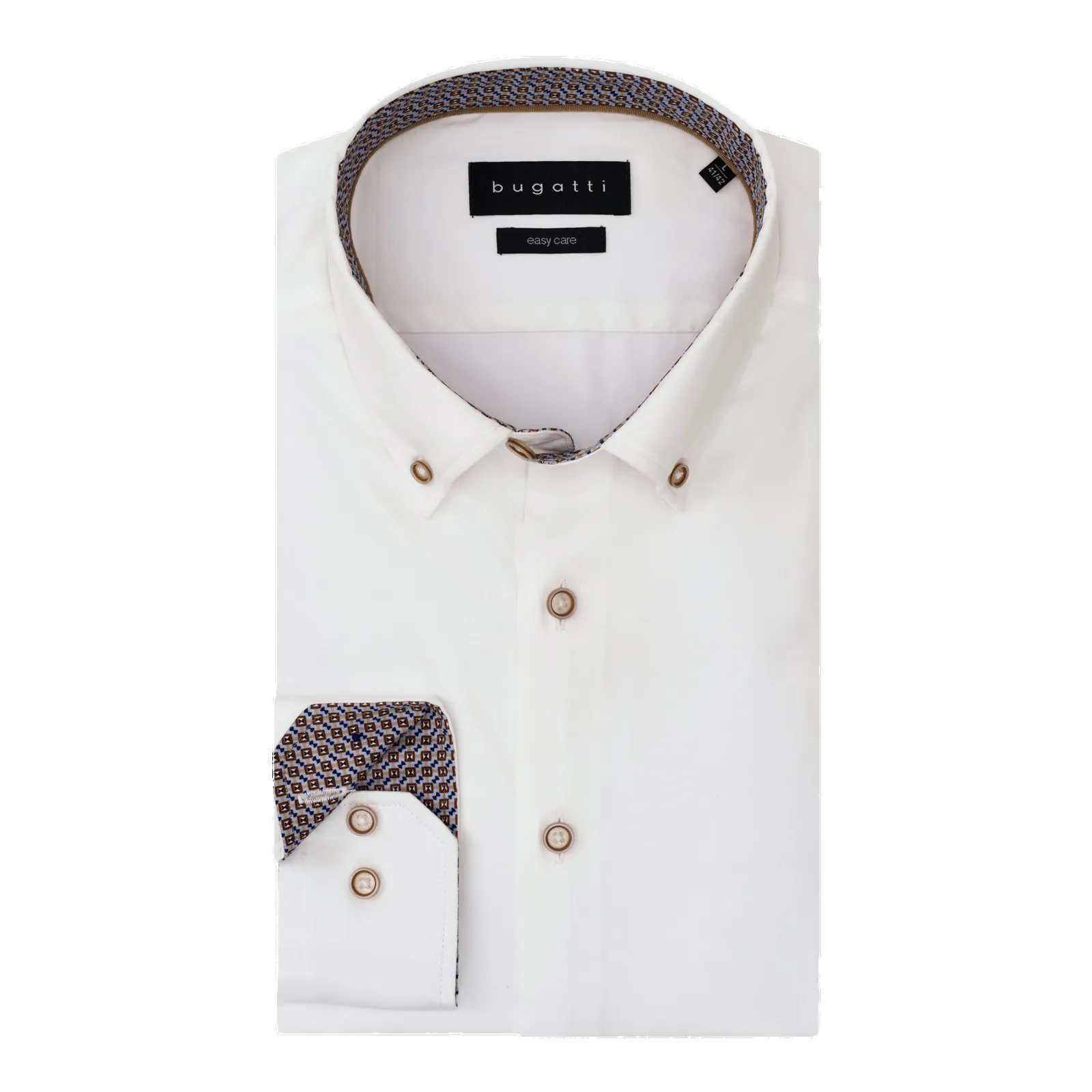 Bugatti Long Sleeve Plain Shirt With Trim sold by Coes