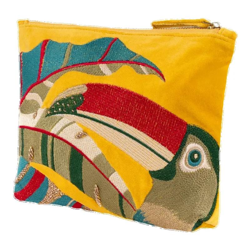 Powder Velvet Embroidered Zip Pouch made by Coes