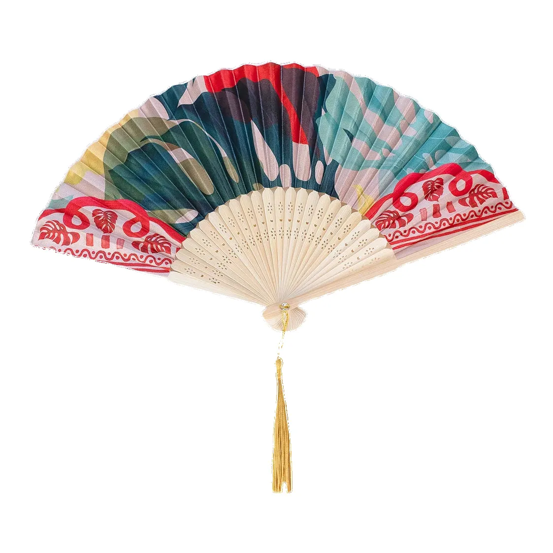 Powder Polyester Satin/bamboo Hand Fan sold by Coes