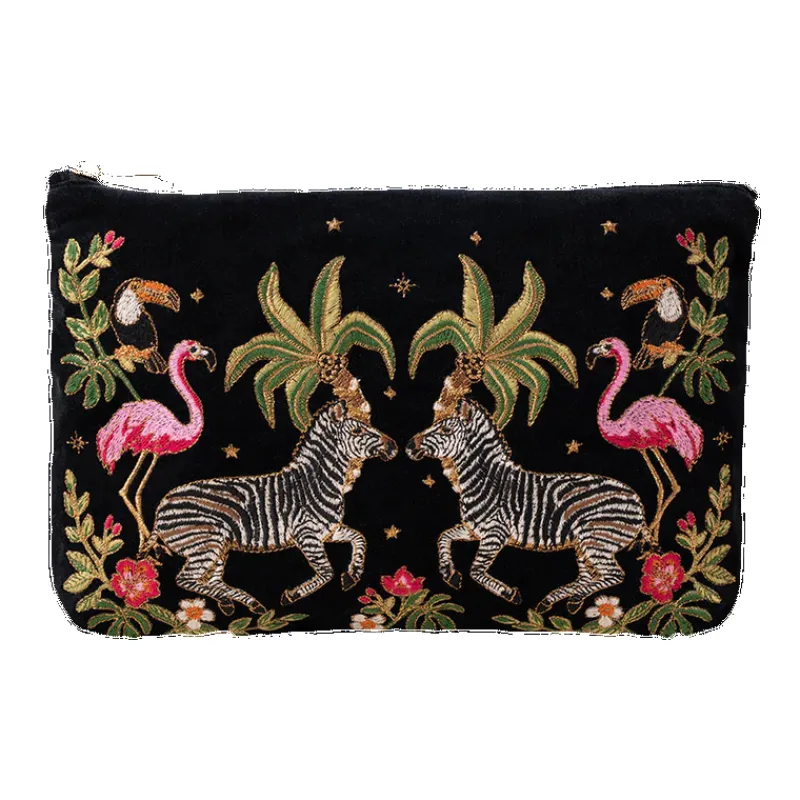Elizabeth Scarlett Wild Zebra Palm Velvet Everyday Pouch made by Coes