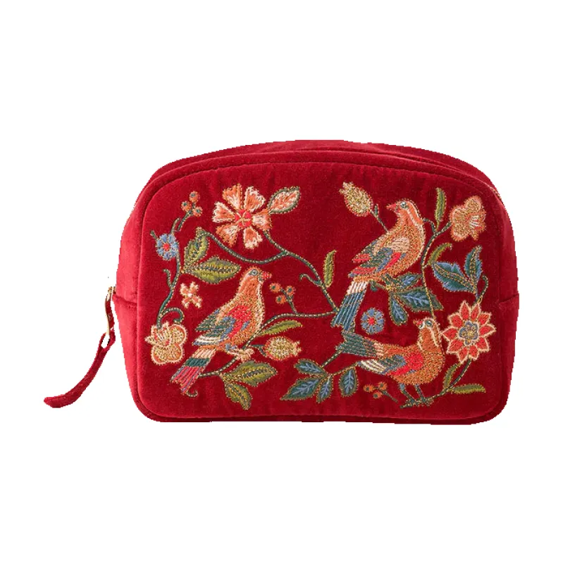 Elizabeth Scarlett Botanical Birds Velvet Makeup Bag made by Coes