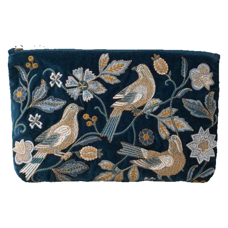Elizabeth Scarlett Botanical Birds Velvet Everyday Pouch made by Coes