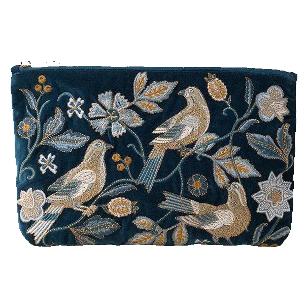 Elizabeth Scarlett Botanical Birds Velvet Everyday Pouch sold by Coes