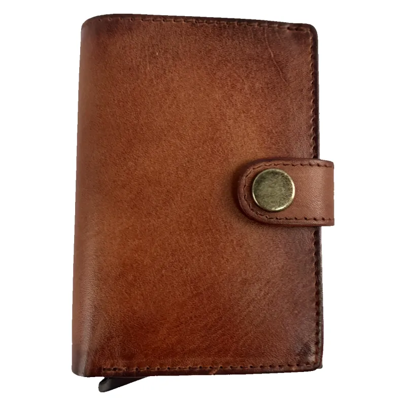 Antique Leather RFID Dispensing Card Case made by Coes