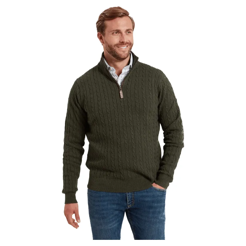 Schoffel Calton Cotton Cashmere Cable 1/4 Zip Jumper made by Coes
