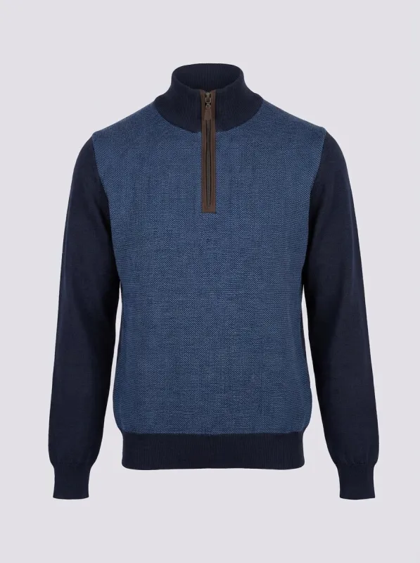 William David Suede Trim Jaquard Front Quarter Zip made by Coes