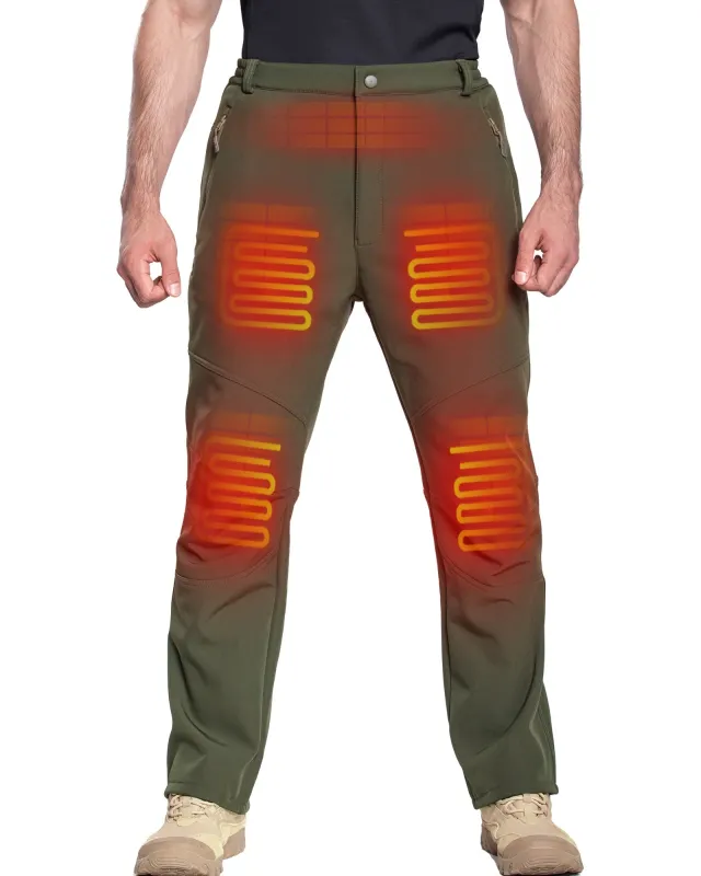 Men's Soft Shell  Heated Pants with 12V Battery Pack Fleece Lined - Olive Green sold by DEWBU
