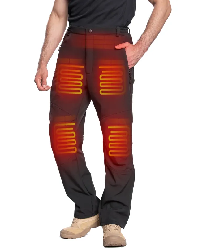 Men's Soft Shell  Heated Pants with 12V Battery Pack Fleece Lined - Pure Black sold by DEWBU