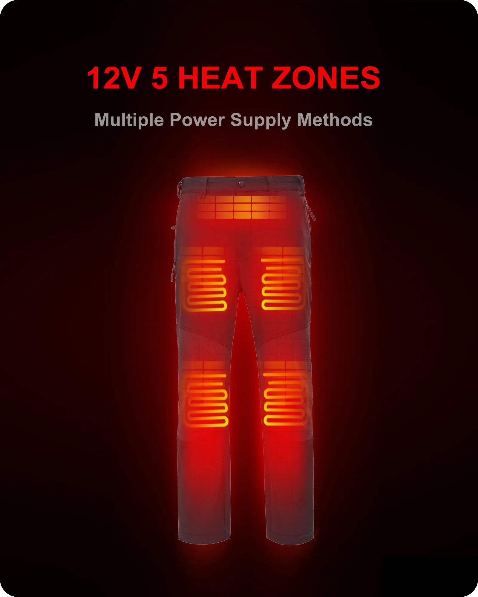 Men's Soft Shell Heated Pants with 12V Battery Pack Fleece Lined - Pure Black sold by DEWBU product image thumbnail 3