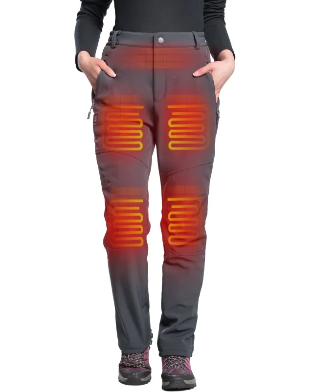 Women's Soft Shell Heated Pants with 12V Battery Pack Fleece Lined - Grey sold by DEWBU