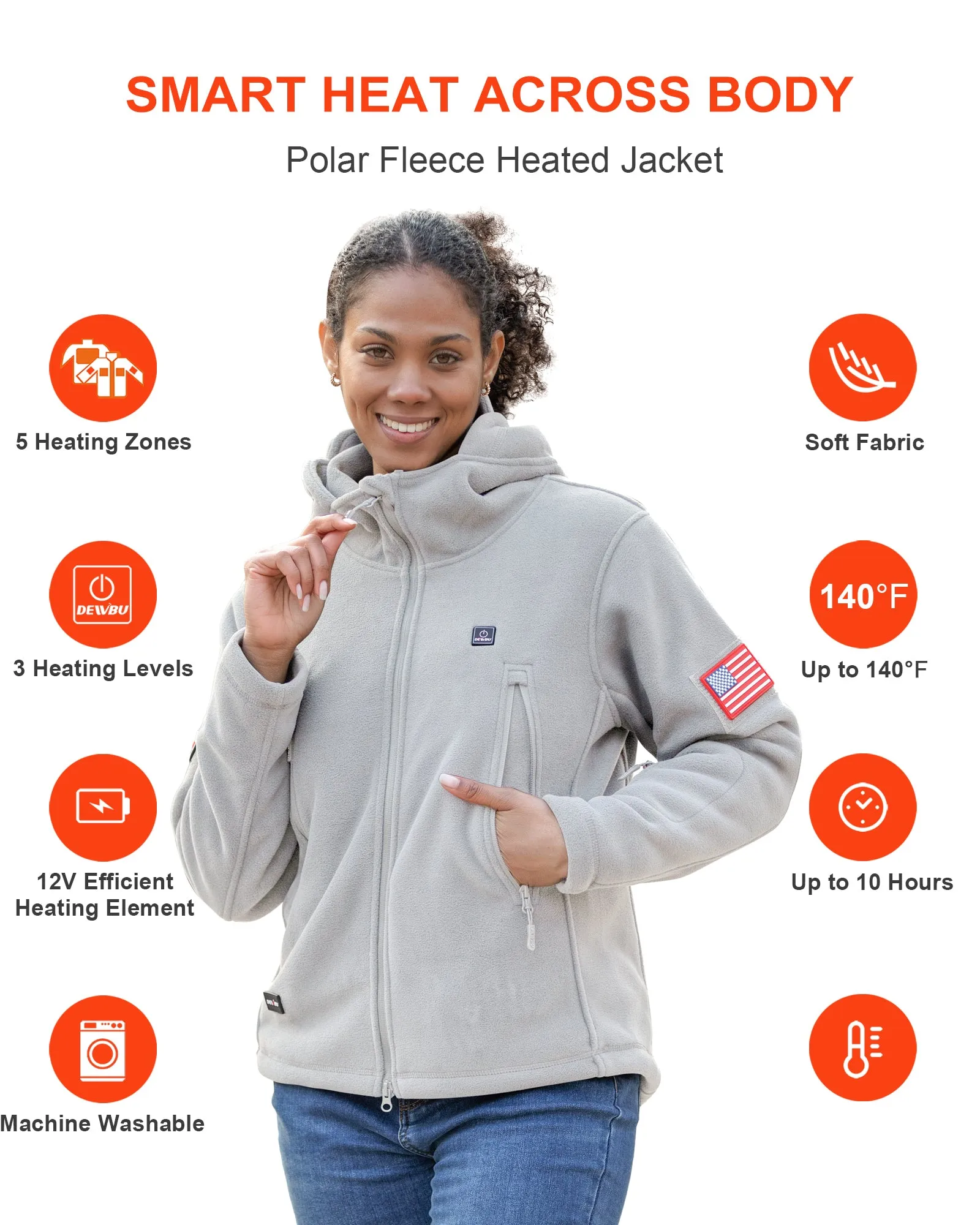 Women's Polar Fleece Heated Jacket With 12V Battery Pack - Heather Grey sold by DEWBU product image thumbnail 4